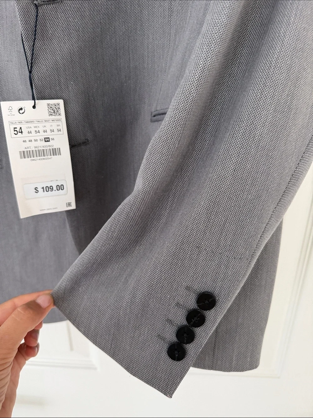 NWT! Zara Light Gray Two-Button Men's Blazer